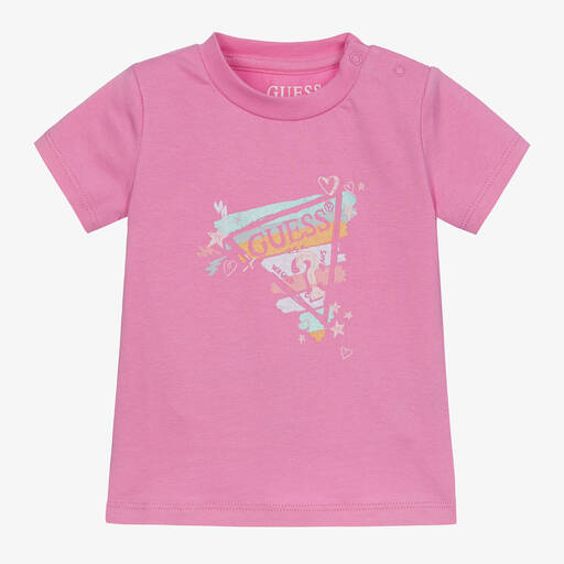 Guess-Baby Girls Pink Cotton Blend T-Shirt | Childrensalon Outlet