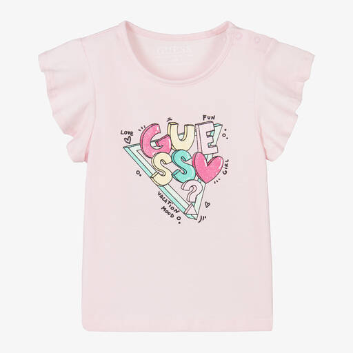 Guess-Baby Girls Pink Cotton T-Shirt | Childrensalon Outlet