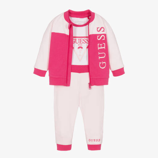Guess-Baby Girls Pink Cotton Tracksuit Set | Childrensalon Outlet