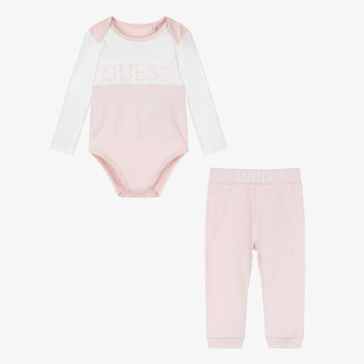 Guess-Розовое боди и штанишки из хлопка для малышек | Childrensalon Outlet