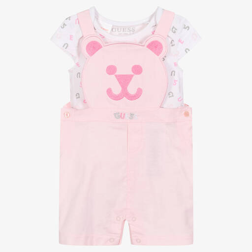 Guess-Baby Girls Pink Dungaree Set | Childrensalon Outlet