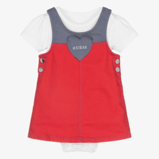 Guess-Baby Girls Red Denim Dress Set | Childrensalon Outlet