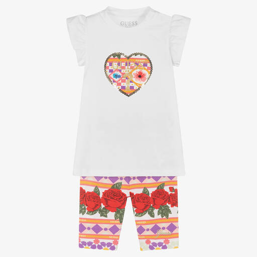 Guess-Baby Girls White & Colourful Print Leggings Set | Childrensalon Outlet