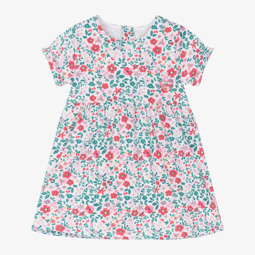 Guess-فستان قطن لون أبيض بطبعة ورود للمولودات | Childrensalon Outlet