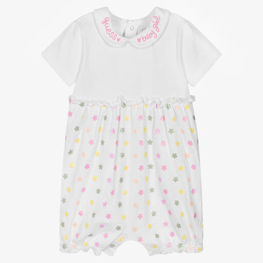 Guess-Baby Girls White Cotton Shortie | Childrensalon Outlet