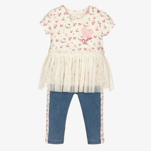 Guess-Baby Ivory & Blue Trousers Set | Childrensalon Outlet