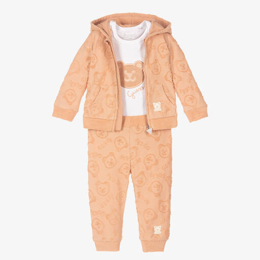 Guess-Beige Cotton Baby Tracksuit Set | Childrensalon Outlet