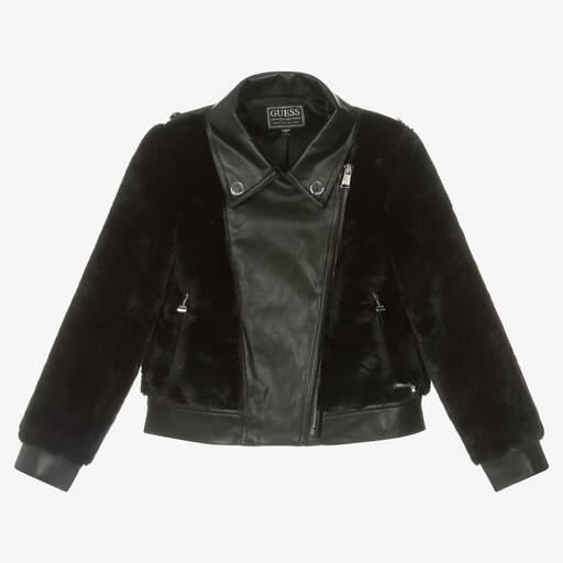 Guess-Black Faux Leather & Fur Jacket | Childrensalon Outlet