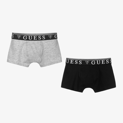 Guess-شورت بوكسر قطن جيرسي لون رمادي وأسود للأولاد (عدد 2) | Childrensalon Outlet