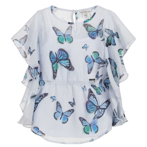 Guess-Blue Butterfly Print Blouse | Childrensalon Outlet