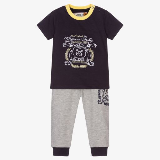 Guess-طقم بنطلون قطن عضوي لون كحلي ورمادي للمواليد | Childrensalon Outlet