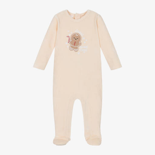 Guess-Boys Beige Gingerbread Velour Babygrow | Childrensalon Outlet