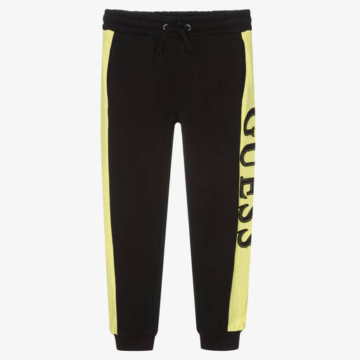 Guess-Boys Black & Green Logo Joggers | Childrensalon Outlet