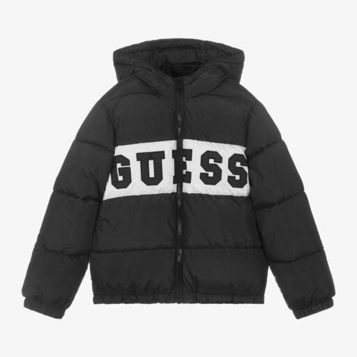 Guess-Boys Black Hooded Puffer Coat | Childrensalon Outlet