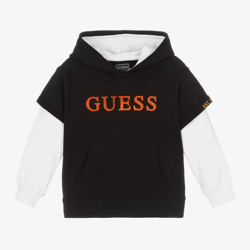 Guess-Boys Black & White Cotton Hoodie | Childrensalon Outlet