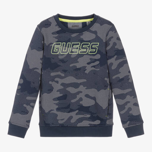 Guess-سويتشيرت قطن جيرسي لون أزرق للأولاد | Childrensalon Outlet