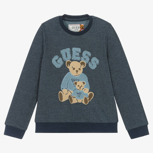 Guess-Boys Blue Cotton Bear Sweatshirt | Childrensalon Outlet