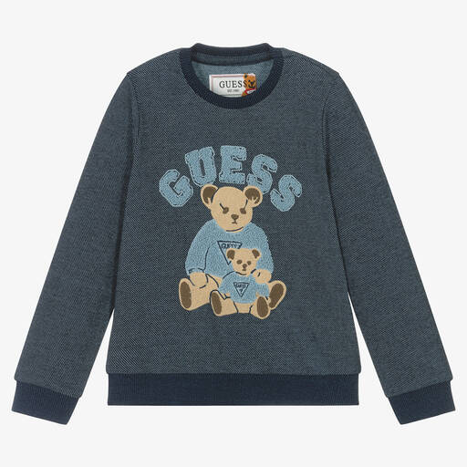 Guess-سويتشيرت بطبعة بير قطن جيرسي لون كحلي للأولاد | Childrensalon Outlet