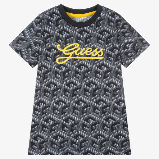 Guess-Boys Blue Cotton Geometric Print T-Shirt | Childrensalon Outlet