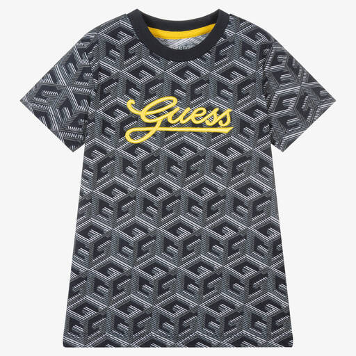 Guess-T-shirt bleu géométrique en coton | Childrensalon Outlet