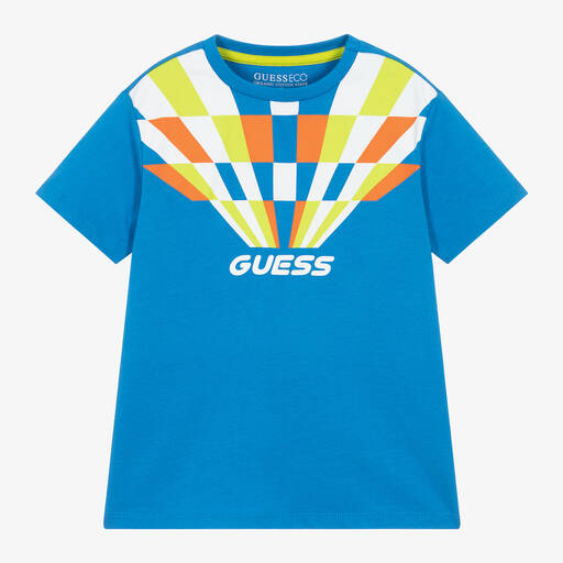 Guess-Голубая хлопковая футболка с геометрическим принтом для мальчиков | Childrensalon Outlet