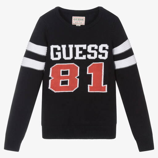 Guess-Boys Blue Cotton Logo Sweater | Childrensalon Outlet