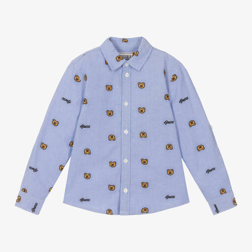 Guess-قميص بطبعة تيدي بير قطن لون أزرق للأولاد | Childrensalon Outlet