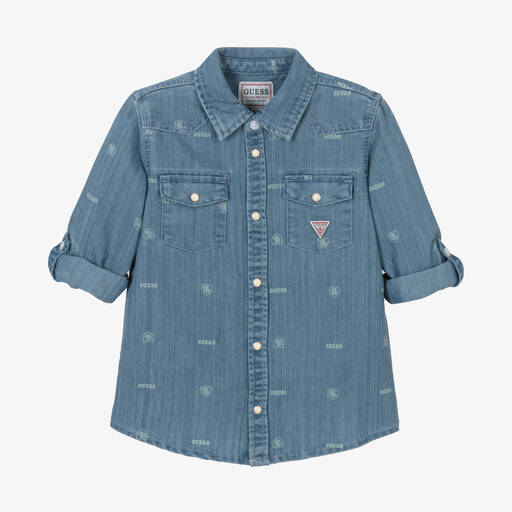 Guess-قميص قطن دنيم لون أزرق للأولاد | Childrensalon Outlet