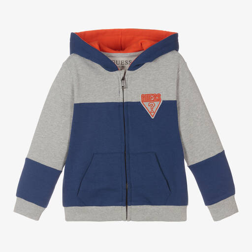 Guess-توب بسحّاب قطن جيرسي لون أزرق ورمادي للأولاد | Childrensalon Outlet