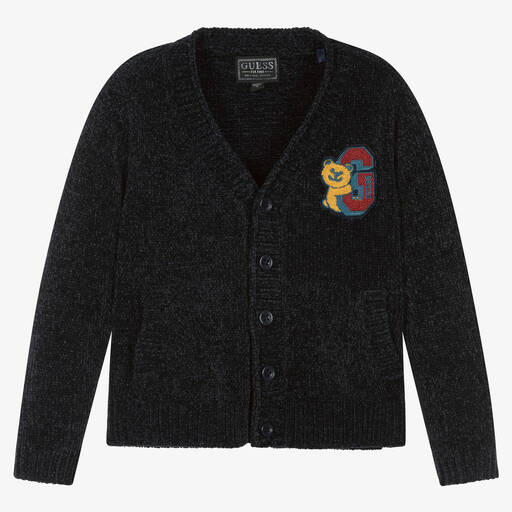 Guess-Boys Blue Knitted Chenille Cardigan | Childrensalon Outlet