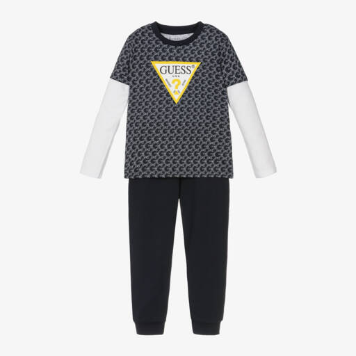Guess-Boys Blue Logo Trouser Ensemble | Childrensalon Outlet