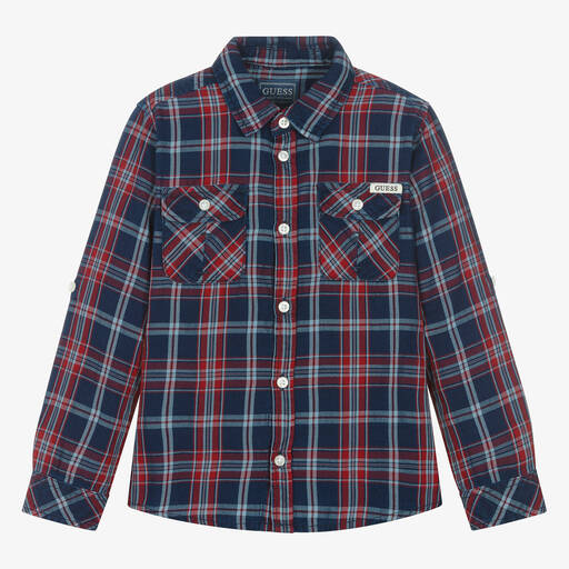 Guess-Boys Blue & Red Checked Shirt | Childrensalon Outlet