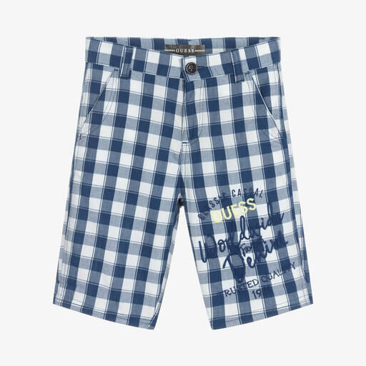 Guess-Boys Blue & White Check Cotton Shorts | Childrensalon Outlet