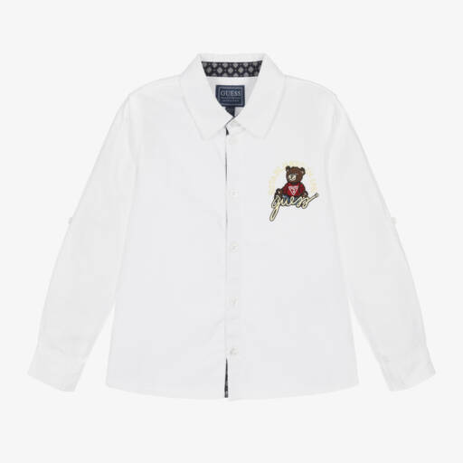 Guess-قميص قطن أكسفورد لون أبيض للأولاد | Childrensalon Outlet