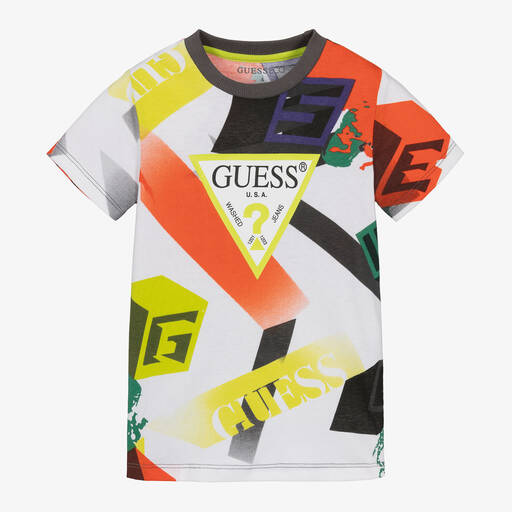Guess-تيشيرت قطن لون أخضر وبرتقالي للأولاد | Childrensalon Outlet