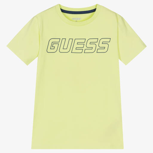 Guess-Boys Green Cotton Logo T-Shirt | Childrensalon Outlet