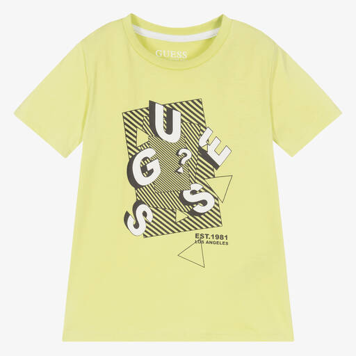 Guess-Boys Green Cotton Logo T-Shirt | Childrensalon Outlet