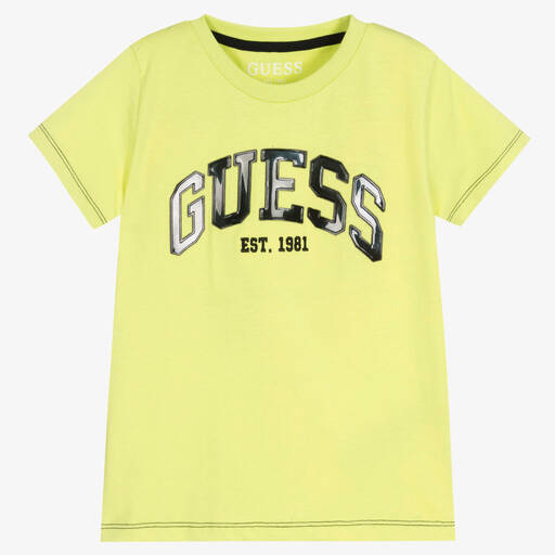 Guess-Boys Green Cotton Logo T-Shirt | Childrensalon Outlet