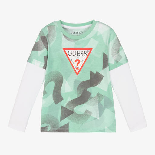 Guess-Boys Green Cotton Long Sleeved Top | Childrensalon Outlet