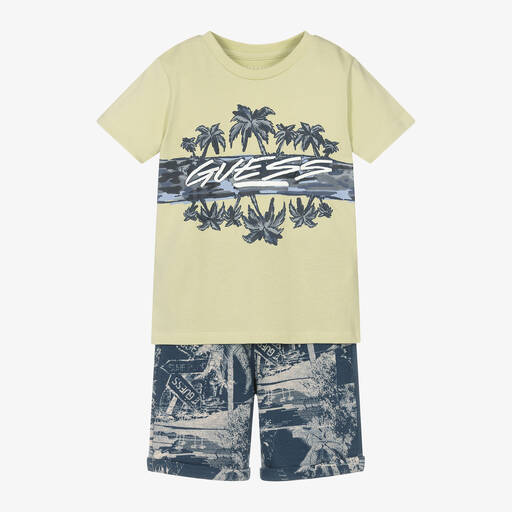 Guess-Зеленый топ с хлопковыми шортами с пальмами для мальчиков | Childrensalon Outlet