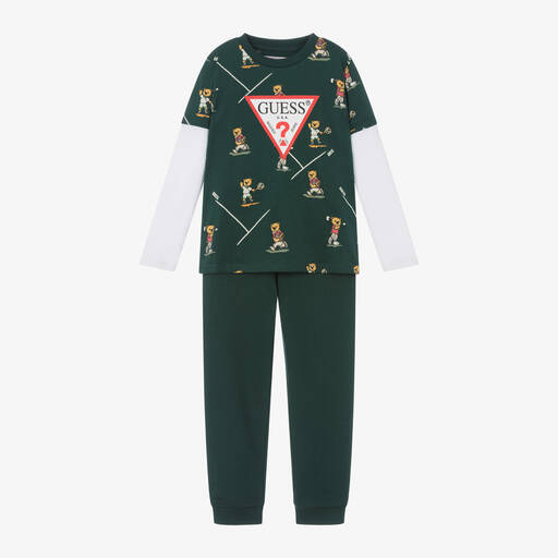 Guess- Boys Green Cotton Trouser Set | Childrensalon Outlet