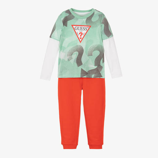 Guess-Boys Green & Orange Joggers Set | Childrensalon Outlet