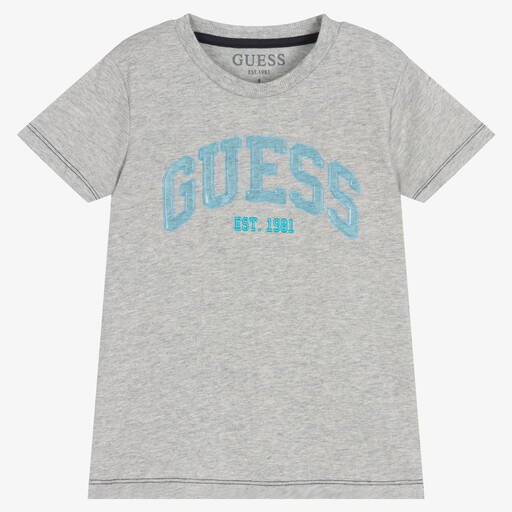 Guess-Boys Grey Cotton Logo T-Shirt | Childrensalon Outlet