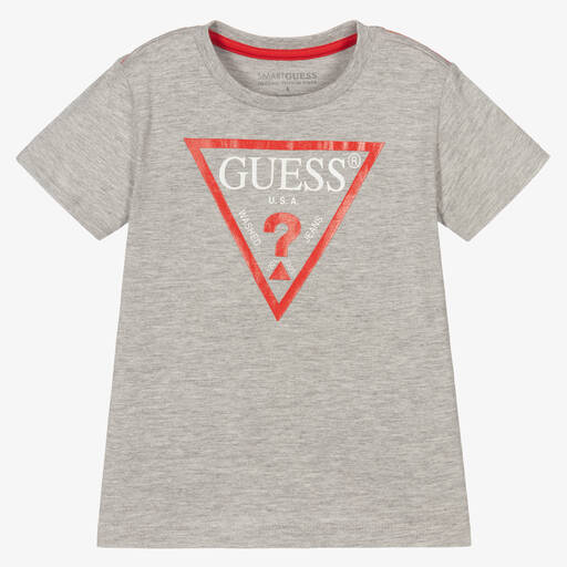 Guess-Boys Grey Marl Logo T-Shirt | Childrensalon Outlet