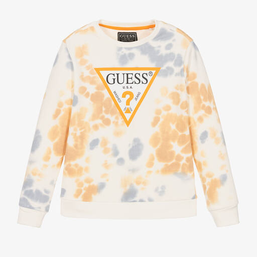 Guess-Boys Ivory Cotton Tie-Dye Sweatshirt | Childrensalon Outlet