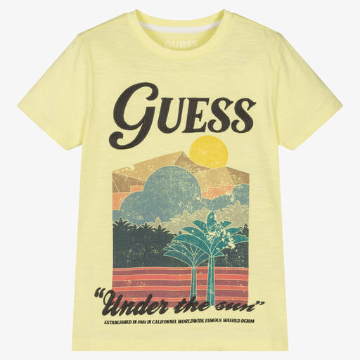 Guess-Boys Lime Green Graphic Logo T-Shirt | Childrensalon Outlet