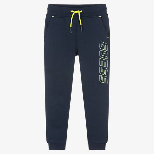 Guess-Boys Navy Blue Cotton Logo Joggers | Childrensalon Outlet