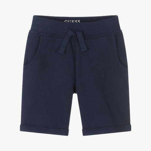 Guess-Boys Navy Blue Cotton Logo Shorts | Childrensalon Outlet