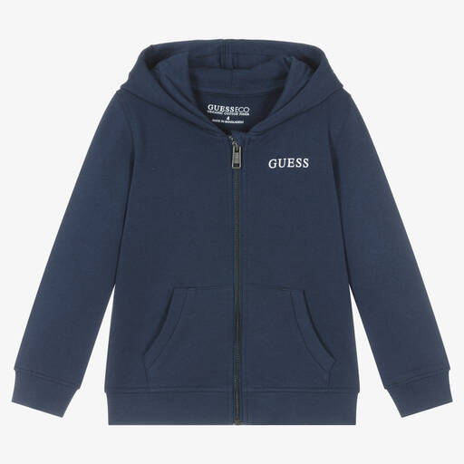 Guess-Boys Navy Blue Cotton Zip-Up Top | Childrensalon Outlet