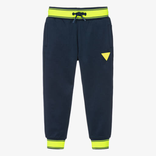 Guess-Boys Navy Blue & Neon Yellow Joggers | Childrensalon Outlet